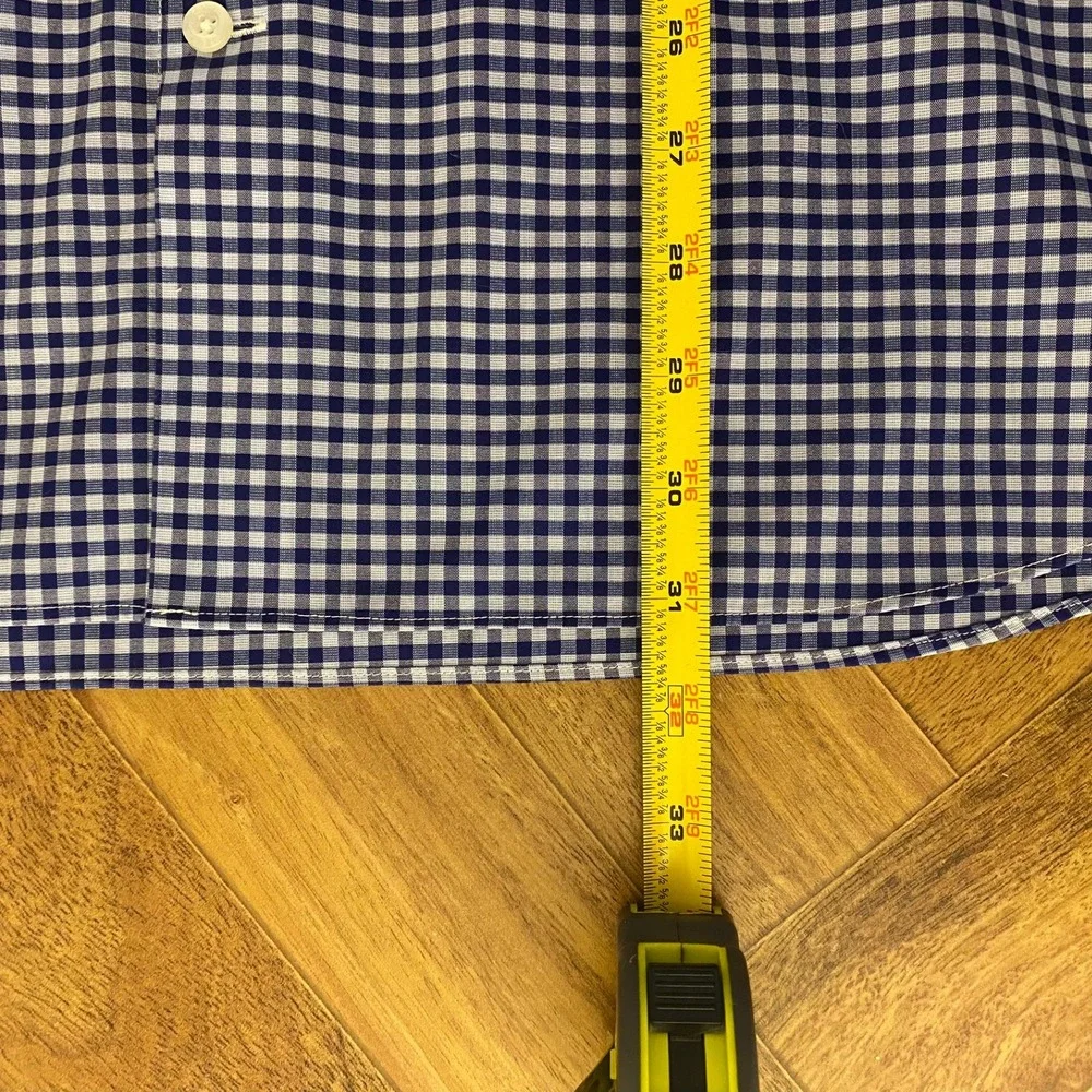 Banana Republic Untucked Slim Fit Shirt Mens XXL Blue Gingham Non-Iron Cotton‎